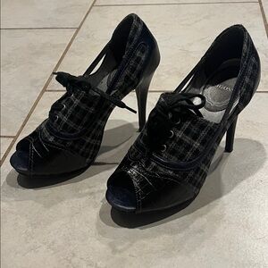 Vigoss Black Checkered Lace-Up Heels